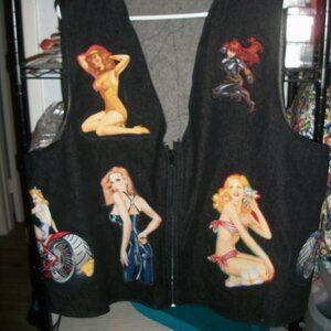Unisex XL Alexander Henry Female Pinup Denim Vest-Unique!!